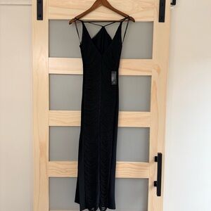 Ever New Melbourne Black Ruched Fringe Overlay Evening Gown Size 0